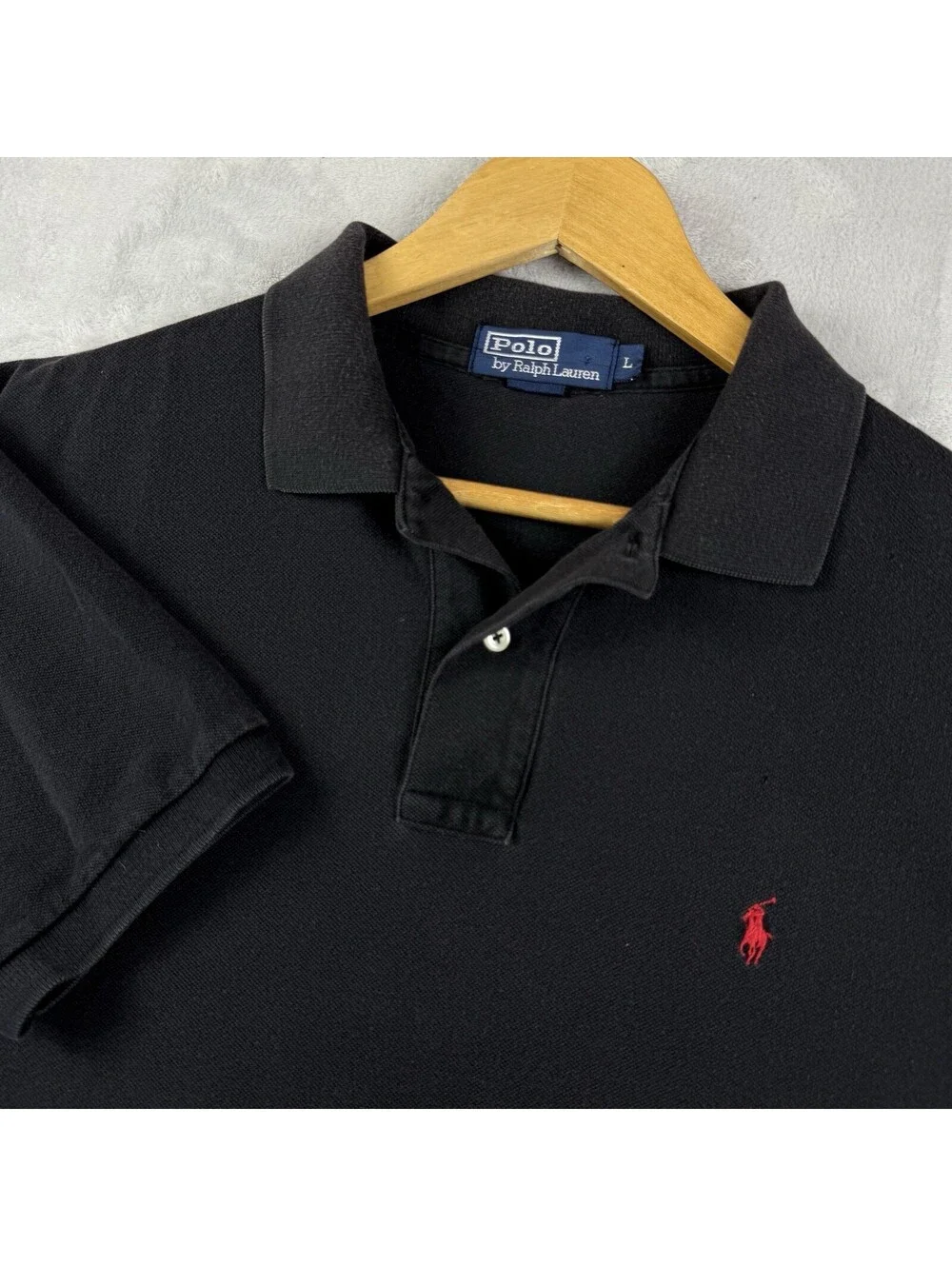 Polo Ralph Lauren Polo Shirt Black Red Pony Cotton MenL Classic Fit Preppy Retro